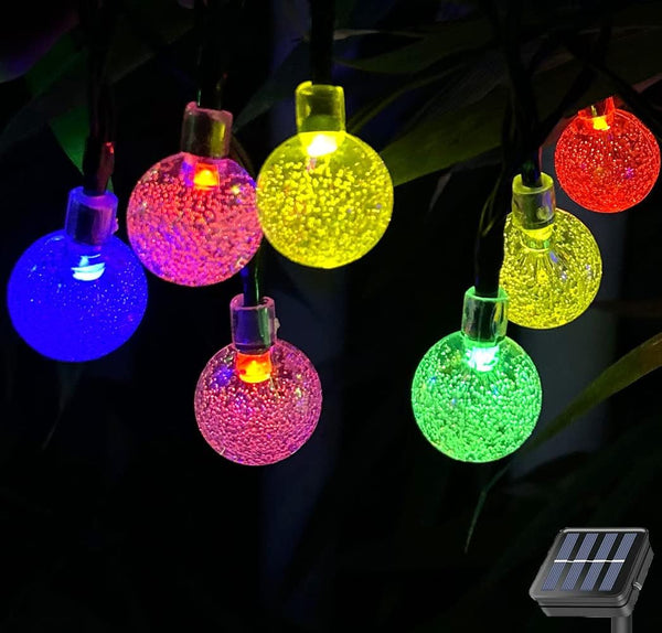 Solar String Lights Outdoor, 20ft Waterproof 30 LEDs, 8 Modes Crystal Globe Fairy Lights for Backyard Patio Wedding