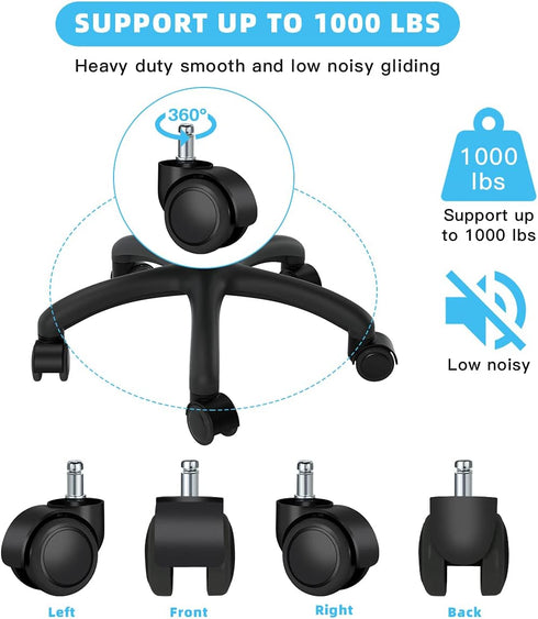 Office Chair Caster Wheels Replacement Set of 5 for Hardwood Floors and Carpet, Heavy Duty Support up to 1000lbs, 2 inch