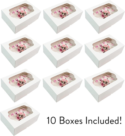 45-Count (14 10 4 Inches, Global Sugar Art Bulk Cake Boxes, Quarter Sheet Bulk Cake Box with Window, Sturdy, Auto Popup