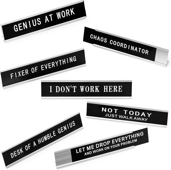 Juexica 8 Pcs Novelty Desk Signs, Funny Office Plaque Decor, Black Desk Plate for Women Men Friends Coworker Gift
