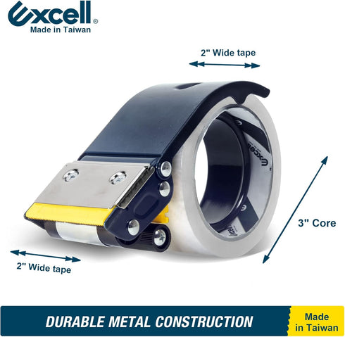 Excell Anti-Backflow Metal Tape Dispenser (2" Wide) for Packaging, Moving, and Box Sealing (Tape Gun + 1 Tape)