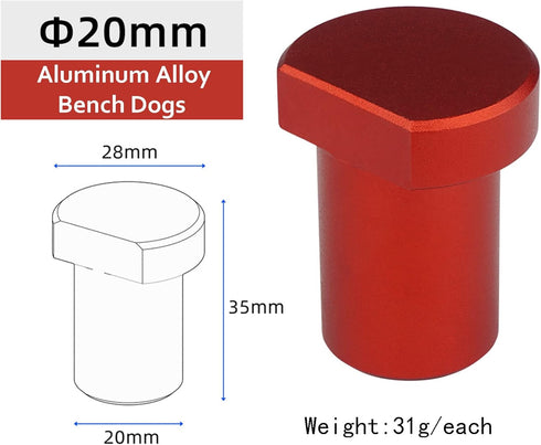 6 Pack Bench Dogs, Aluminum Alloy Bench Brake Inserts for 20mm Dog Holes, A Woodworking Shop Essential