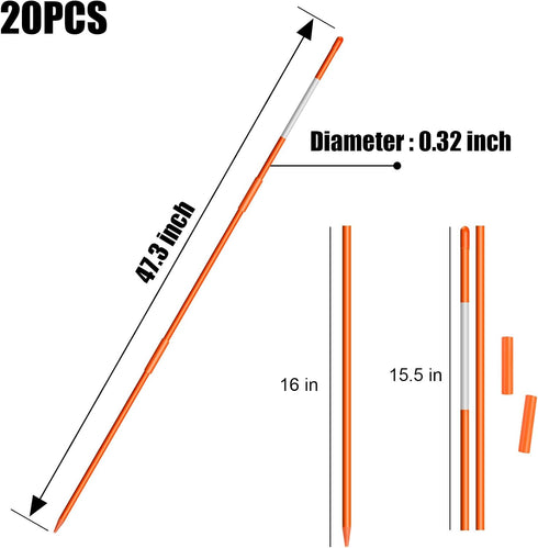 AHKUNMT 20Pcs Markers,4Ft (20, Driveway Driveway Reflective Poles, Orange Fiberglass Snow Stakes with Reflective Tape