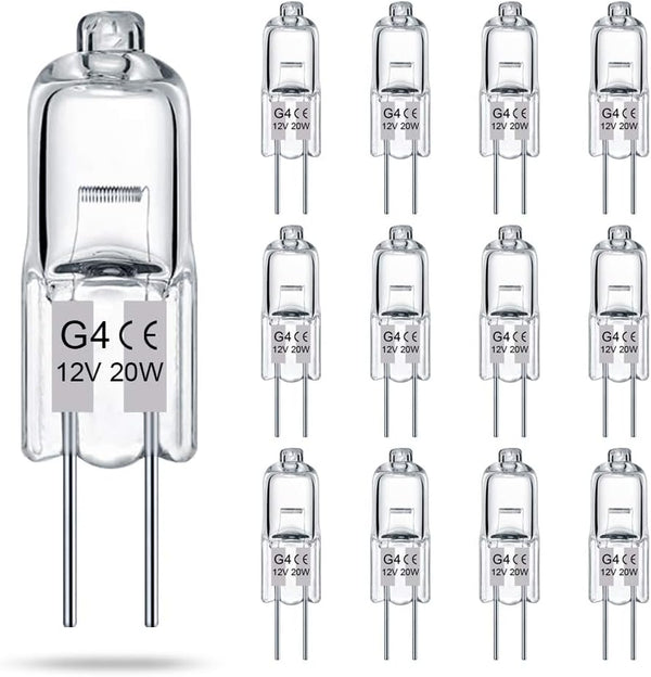 TAIYALOO G4 Bulb 12 Pack: Crystal Clear Halogen Light Bulb for Under Cabinet and Landscape Lighting, 2700K Warm White.
