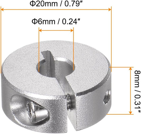 HARFINGTON 2pcs Shaft Collar - 6mm Bore Aluminum Alloy Set Screw Split Clamp-On Collars for Industry