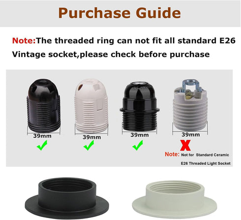 E26 E27 Ring,21.5mm/0.85inch E26 E27 1-1/2 Inches (Black,4-Pack) Light Socket Shade Height Plastic Lamp Shade Collar
