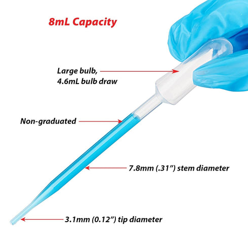 Globe Scientific 138030-400 LDPE Transfer Pipet, Non-Sterile, Large Bulb, 157mm Length, 8.0mL Capacity, Box of 400