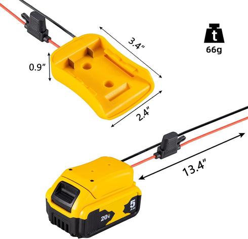 Power Wheel Adapter for DeWalt 20V Battery with Fuse & Wire Terminals, Works with DCB205, DCB206, DCB200