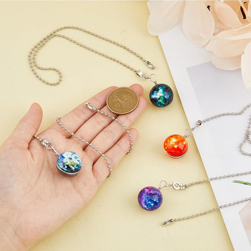 4Pcs 4 Ceiling Fan Pull Chain Universe Decorative Lamp Pull Extension Color Glass Fan String Pendant Extender with Ball