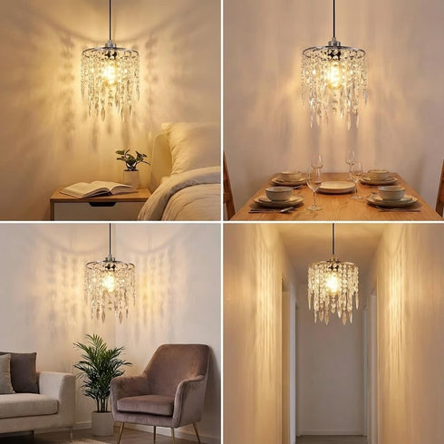 H11.81''X D8.66'' 2-Tiers Chandelier Shades, Mini Crystal Shade, Acrylic Beaded Hanging Lampshade, Modern Pendant Light