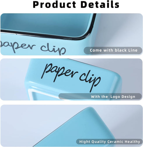 Farmhouse Square Paper Clip and Binder Clip Holders,Ceramic Binder Clip Dispenser Organizer for Desk, Cute Office Push Pins Holder, 3.3-Inch (Turquoise)