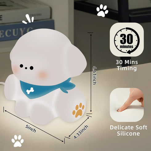 Dimmable Squishy Nursery Puppy Night Light, Cute Silicone Light for Toddlers, Rechargerable Soft Touch Bedtime Baby