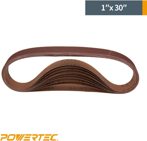 POWERTEC 1 x 30 Inch Sanding Belt, 15PK, 3 Each of 40/80/120/240/400 Grits, Aluminum Oxide Belt Sander Assortment