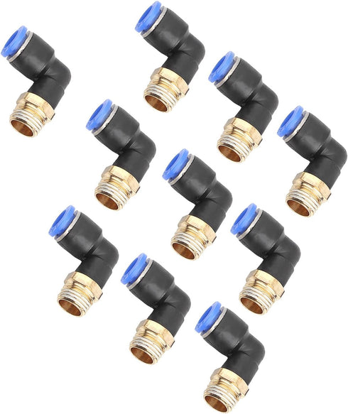 Push in Joint Pneumatic Connector, 10 pcs 8mm G1 Push Fittings, 90 Degree Male Thread Quick Connect
