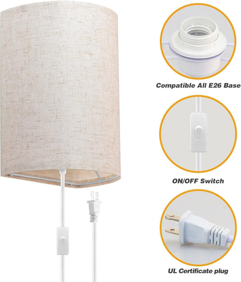 3 Set Plug in Wall Sconce, Color Wall Sconces of Two, Industrial Lamp with Plug in Cord, Rustic Wall Sconce Fixture