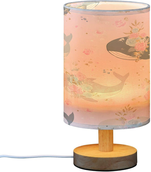 ALAZA Whale Kawaii Cute Rose Bedside Table Lamp with USB Port for Bedroom Nightstand Lamps Night Light Linen Fabric