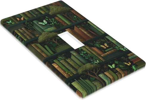XBubupX 1 Magical Bookshelf Green Brown Books Light Switch Cover Decorative Single Toggle Gang Wall Plate For Kitchen