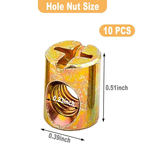 Generic M6 10 13mm (Golden,10 Barrel Nut x Cross Dowels Slotted Nuts Spring Loaded Crib Parts Replacements