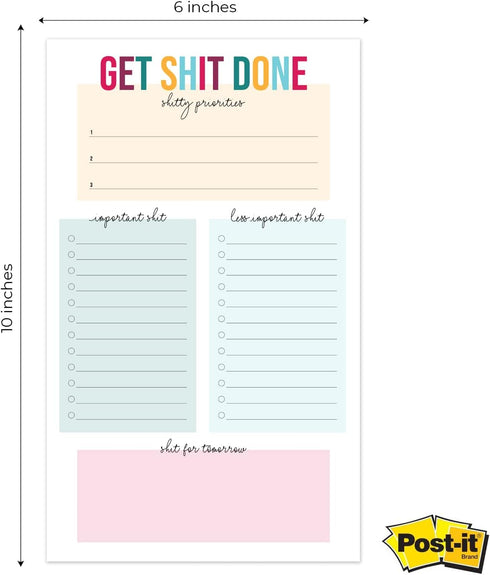 Get Shit Done to Do List / 6" x 10" Hilarious Sticky Note Fill in Task List / 50 Sheets Per Pad/Snarky Sticky Note Schedule Checklist/Made in USA