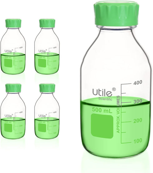 Media Bottle, 4 Pcs of 500ml Borosilicate Glass Bottles with GL45 Screw Caps for Lab Storage