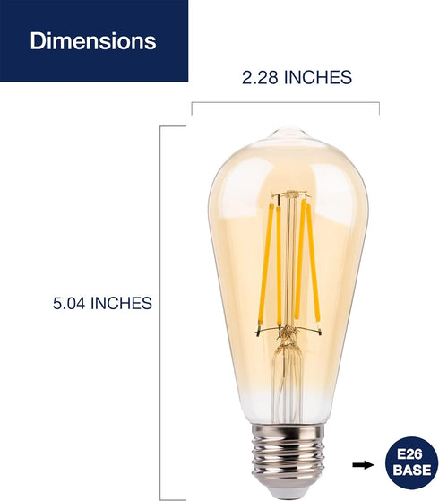 FLSNT 40W Equivalent Dimmable Vintage LED Edison Bulbs, 4W ST19 Amber Glass, 2200K Warm White, 400LM, E26 Base, 6 Pack