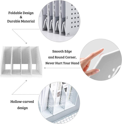 Lemical Freely Expanding Collapsible Magazine File Holder, 4 Vertical Compartment Space Saving Rack