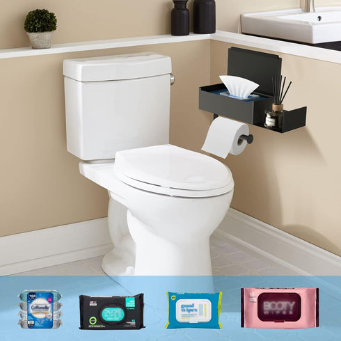 FUNLEU Toilet Paper Holder with Shelf, Self Adhesive Toilet Paper Holder with Storage, Wipe Holder for Bathroom
