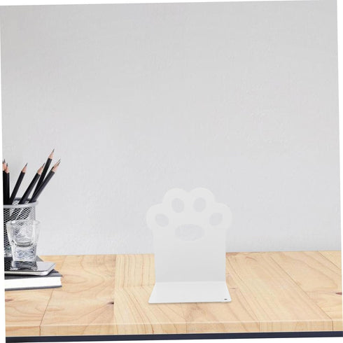 Cat Paw Metal Bookends Hollow White Holders for Study Desk and Shelves Stable Book Stoppers Organizer Documents