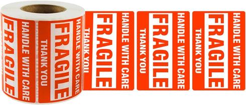 500 Fragile Stickers, 1 Roll 2" x 3" Fragile - Handle with Care - Thank You Shipping Labels Stickers (500 Labels/Roll)