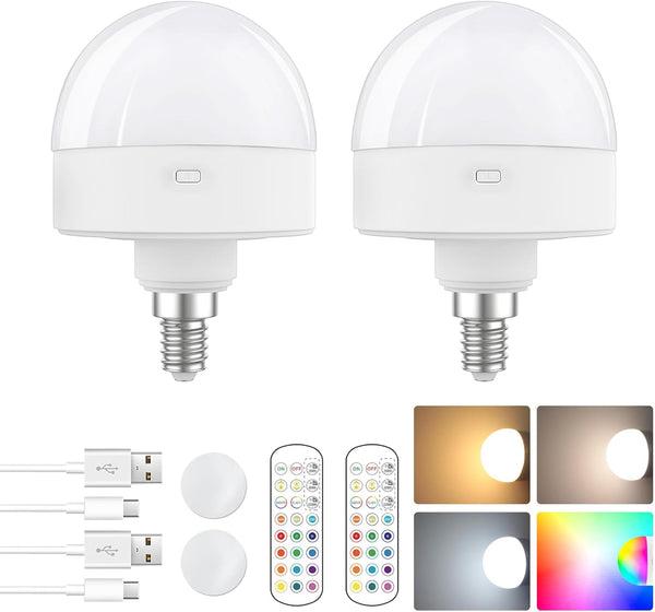 E12 Rechargeable Light Bulb with Remote Control Timer and 15 Colors Options,Battery