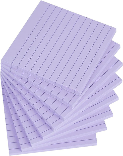 Vanpad 4x4 Inches Lined Sticky Notes, Light Purple Ruled Self-Stick Pads, 8 Pads/Pack for Home, Office, Notebook
