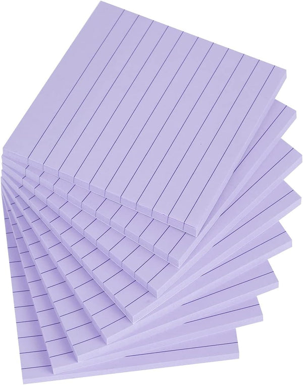 Vanpad 4x4 Inches Lined Sticky Notes, Light Purple Ruled Self-Stick Pads, 8 Pads/Pack for Home, Office, Notebook