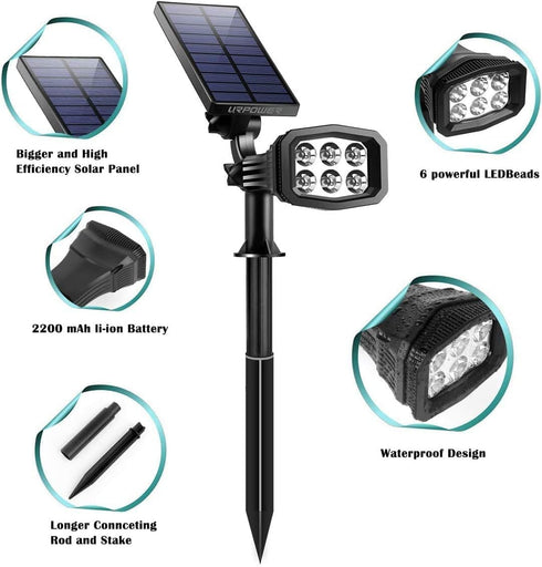 2-in-1 (2 Pack) URPOWER Solar Lights Outdoor Waterproof Solar Spotlight Auto On/Off Wall Lights Pathway Lights