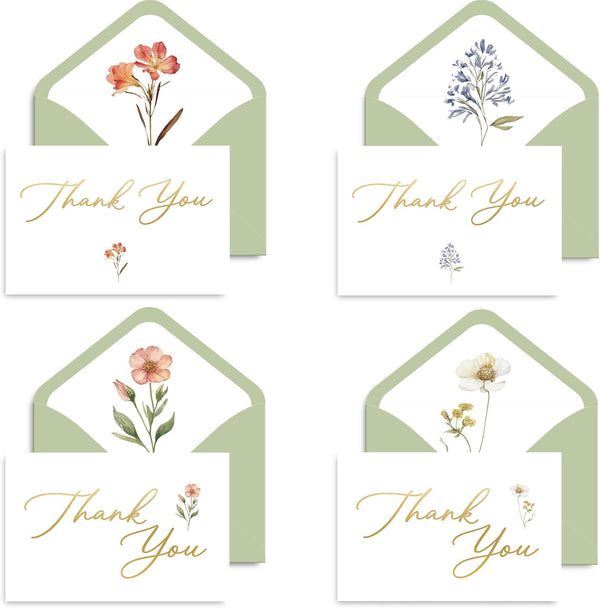 MAOBUYOU 50 Pack Floral Thank You Cards with Envelopes, Bulk Greeting Cards