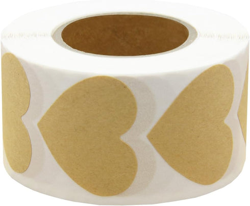 Hcode Love Heart Shape Natural Kraft Labels - 1.5'' Permanent Adhesive Paper Stickers (500 per Roll)