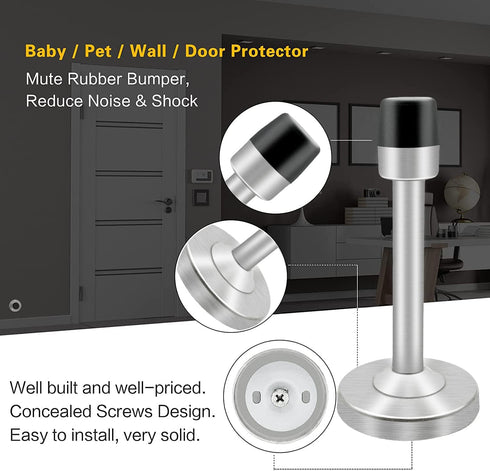 Door Stopper - Long 304 Stainless Steel Sound Dampening Door Stop Bumper Wall Protector, 5 inch Silver