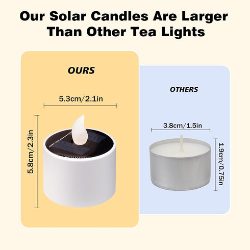8 Pack 2.3''x2.1'' Solar Tea Lights Outdoor - Waterproof Rechargeable Dusk to Dawn Outdoor Lighting Flameless Flicker