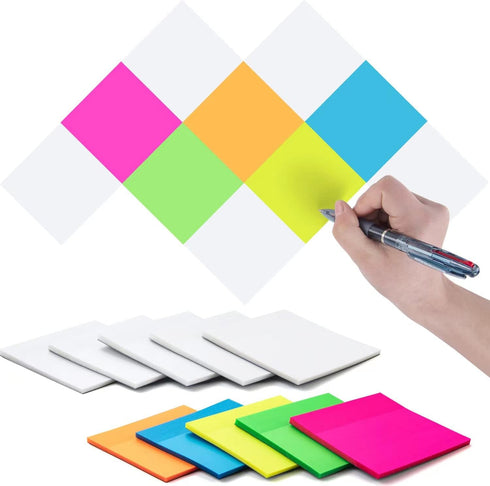 Transparent Sticky Note Pads, 500 Pcs Waterproof Self-Adhesive, 3x3in Colorful, Suitable for Home, Office, School