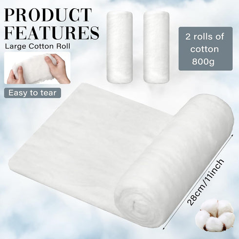 VitalCozy 2 Pack White Cotton Roll Non-sterile Cotton for Wound Care Absorbent Soft Cotton Rolled Multipurpose Cotton