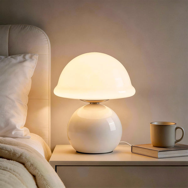 Mushroom Table Lamp for Bedroom, Cozy Bedside Lamp with Glass Shade, Stepless
