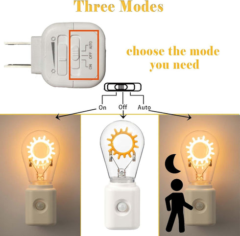 Dimmable 2200K 1W 1 Pack Unique Gift, LED Night Light with Motion Sensor, Retro Filament Design, Warm White Plug into