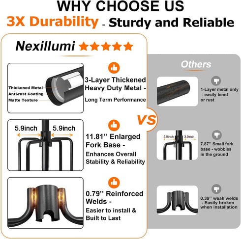 2 Pack Set Heavy-Duty String Light Poles for Outside with Fork, Adjustable Lighting Hanging Post Accessories for Patio