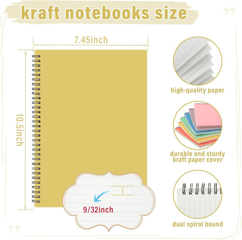 Fuutreo 6 Pcs B5 Spiral Notebook for Work, 10.5 x 7.45 Inch College Ruled Kraft Cover, 70 Sheets, 140 Pages