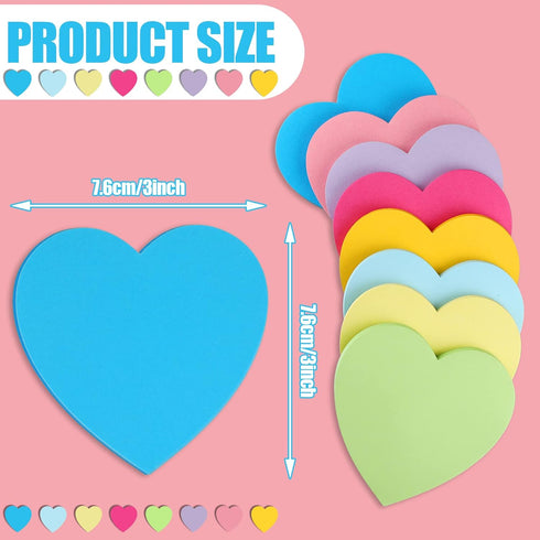 Teling 48 Pcs Heart Sticky Notes, 2160 Sheets Heart Shaped Sticky Notepads, 3 x 3" Cute Self Sticky Notepads Colorful Power Heart Note for Valentine's Day Office School and Home Reminders, 8 Color