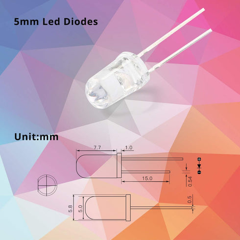 100pcs 5mm 3V 20mA Bulbs Novelty Place White LED Diode Lights - Super Bright Clear Transparent DC Light Emitting Diode
