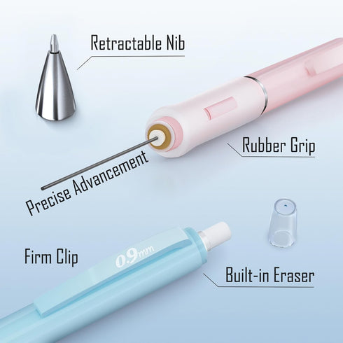 Four Candies Pastel Mechanical Pencil Set - 6PCS, 0.5 mm, 0.7 mm, 0.9 mm with 360PCS HB Lead Refills