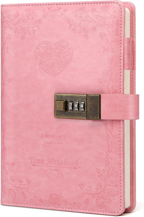 Toplive Diary with Lock, A5 Locking Vintage PU Leather Journal Notebook for