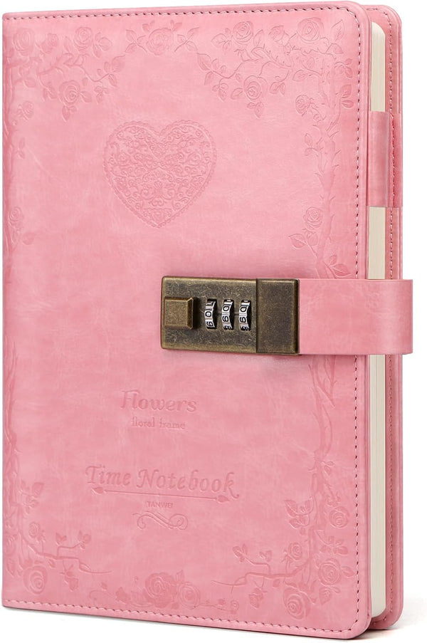 Toplive Diary with Lock, A5 Locking Vintage PU Leather Journal Notebook for