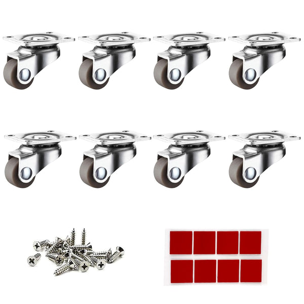 Mini Caster Wheels 0.5 Inch Low Profile Rubber Tiny Swivel Casters for Small Appliances, 8 Pack