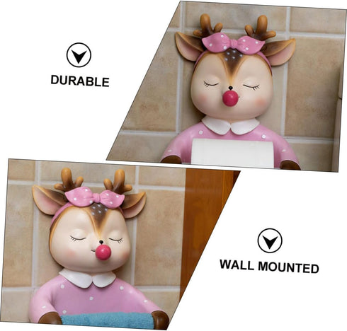 RUNROTOO Bathroom Toilet Paper Holder Wall-Mounted Cute Deer Roll Paper Rack Creative Tissue Storage Rack for Bathroom